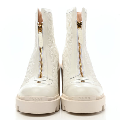 Gucci Calfskin Nappa Rhombus Quilted Trip Ankle Boots 40 Great White 2 of 12