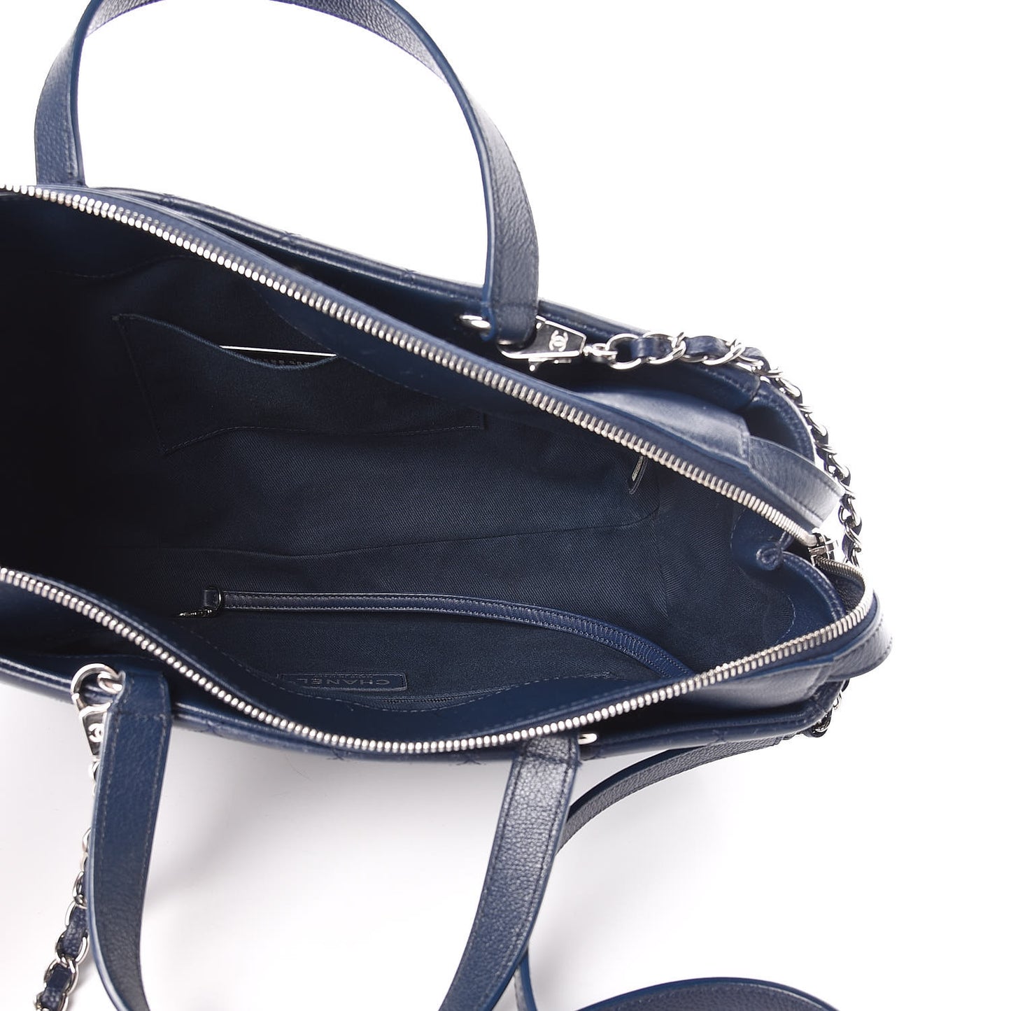 Grained Calfskin Stitched Large Magnetic Shopping Tote Blue