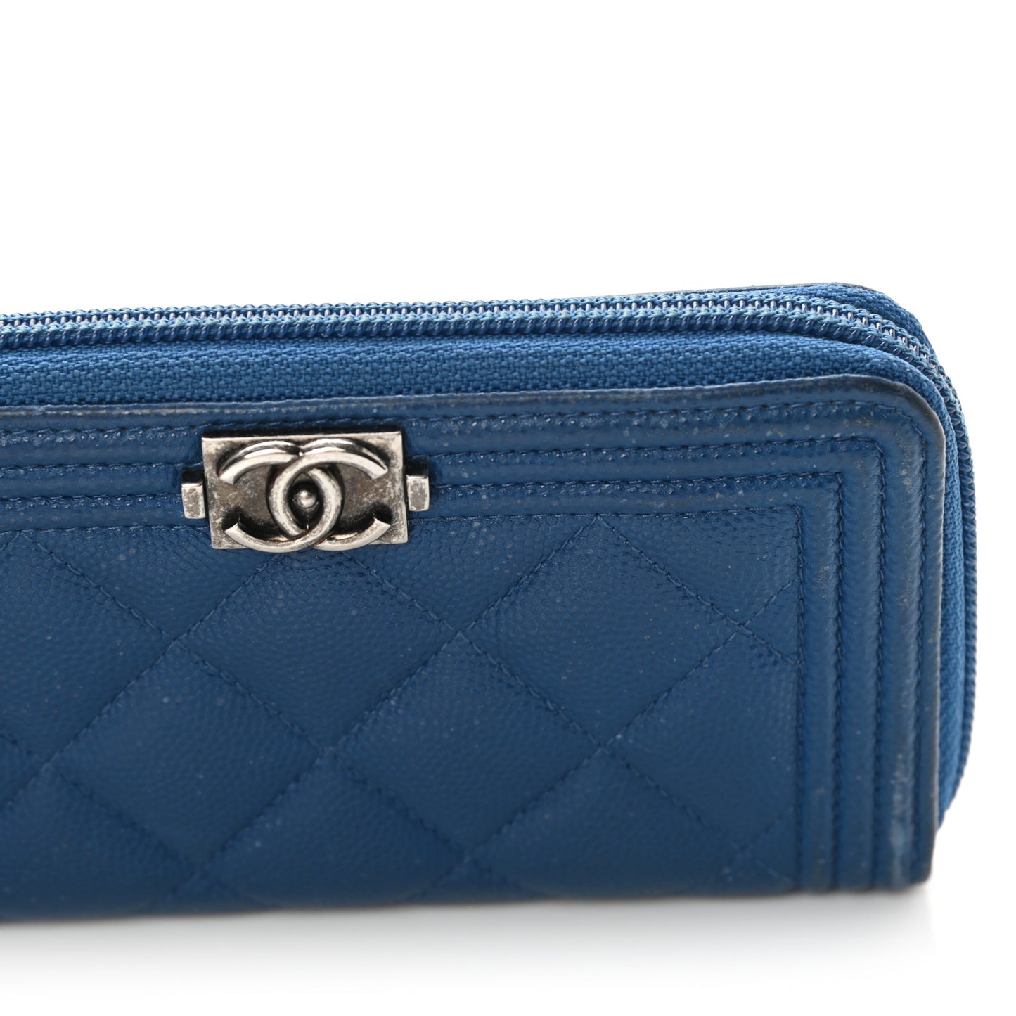 Caviar Quilted Boy Small Zip Around Wallet Blue