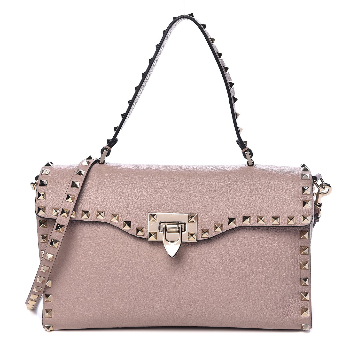 Pebbled Calfskin Small Rockstud Single Handle Flap Bag Poudre