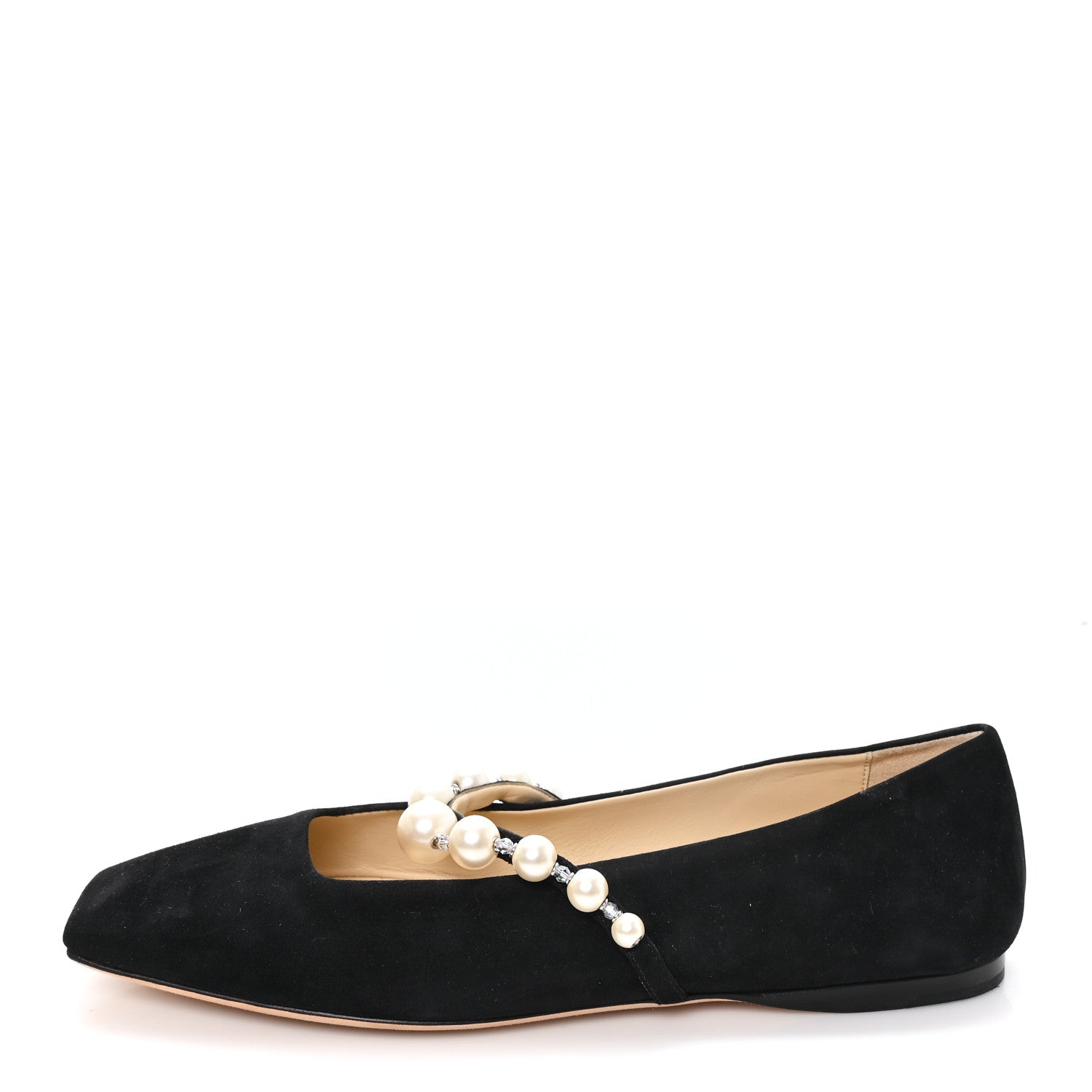 Jimmy Choo Suede Pearl Embellished Ade Flat 36.5 Black 1 of 9
