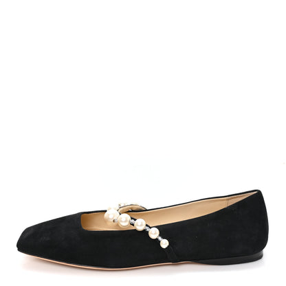 Jimmy Choo Suede Pearl Embellished Ade Flat 36.5 Black 1 of 9