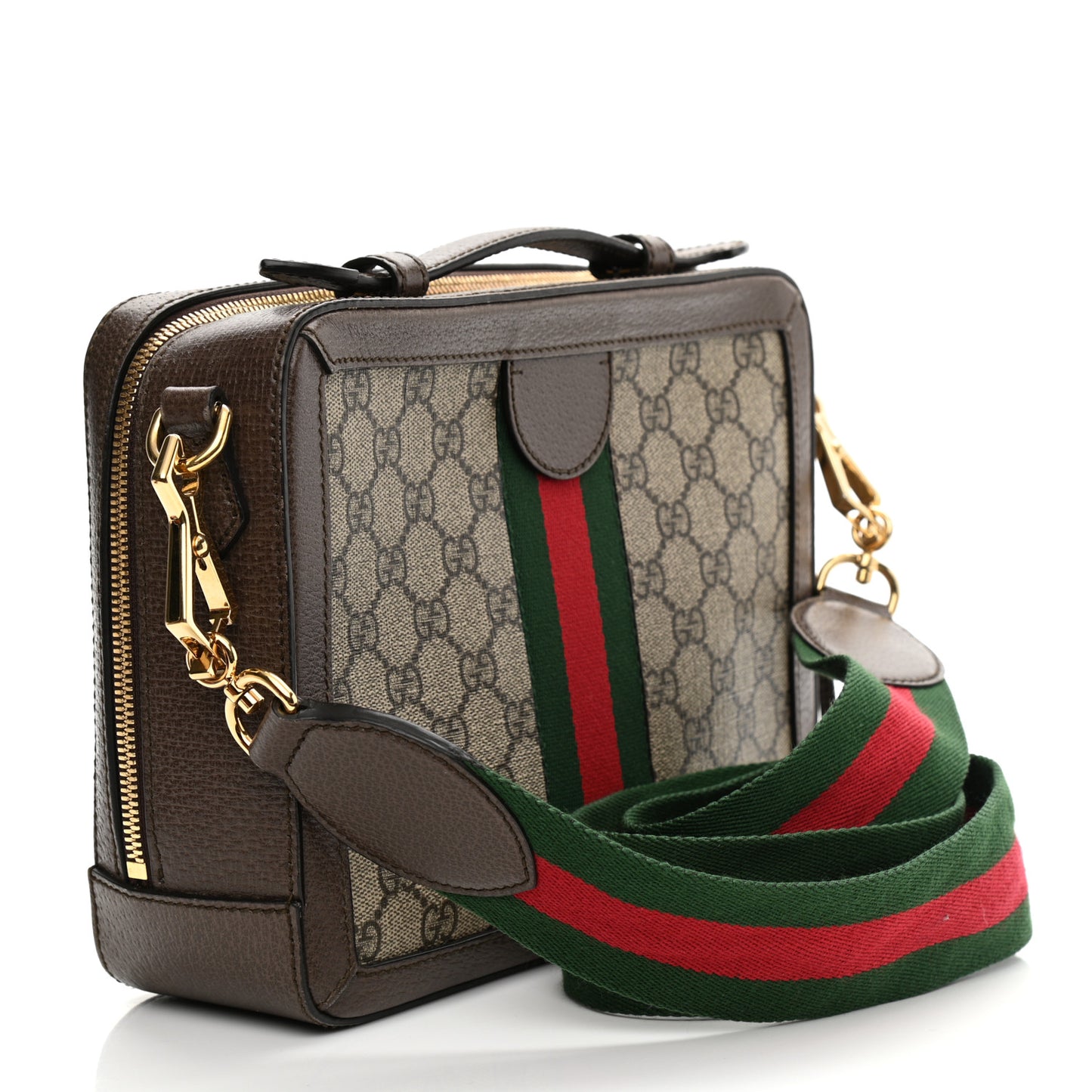 GG Supreme Monogram Web Small Ophidia Top Handle Shoulder Bag Brown