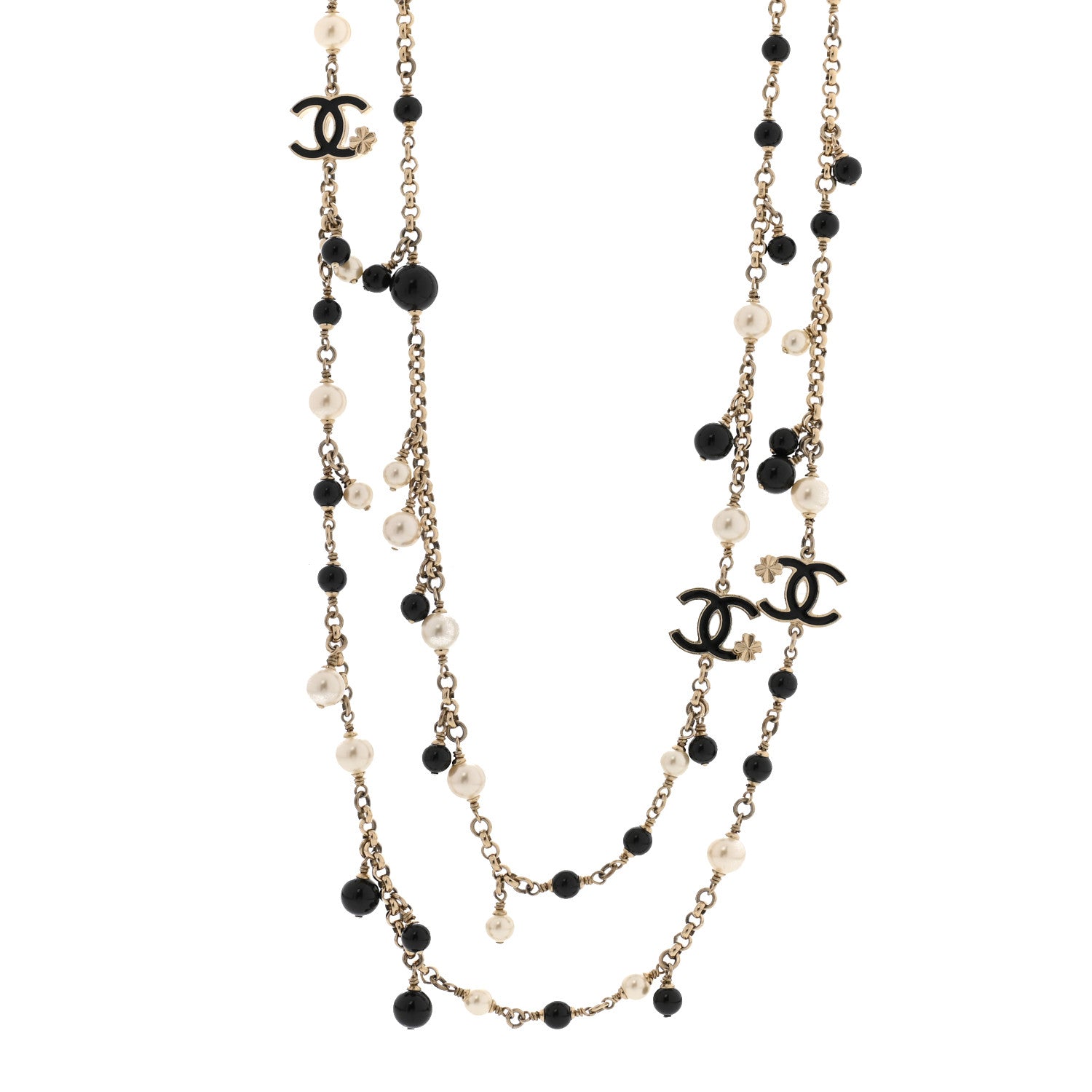 Chanel Pearl CC Long Necklace Gold White Black 1 of 6