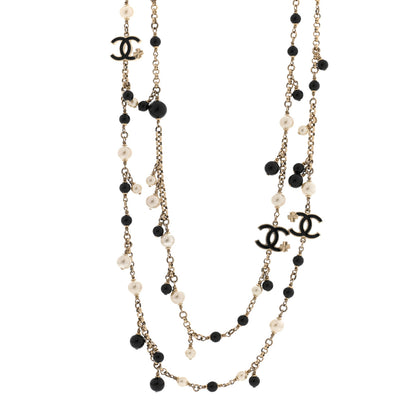 Chanel Pearl CC Long Necklace Gold White Black 1 of 6