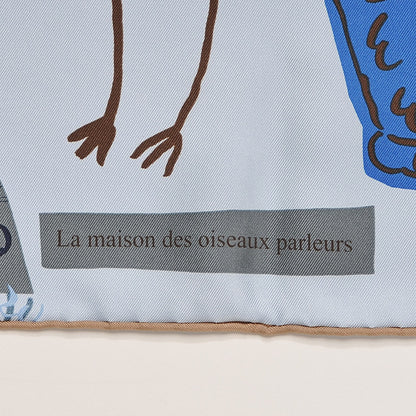 Hermes Silk La Maizeon Des Oiseaux Parleurs Scarf 90 Bleu Pale Peach Bleu 4 of 7