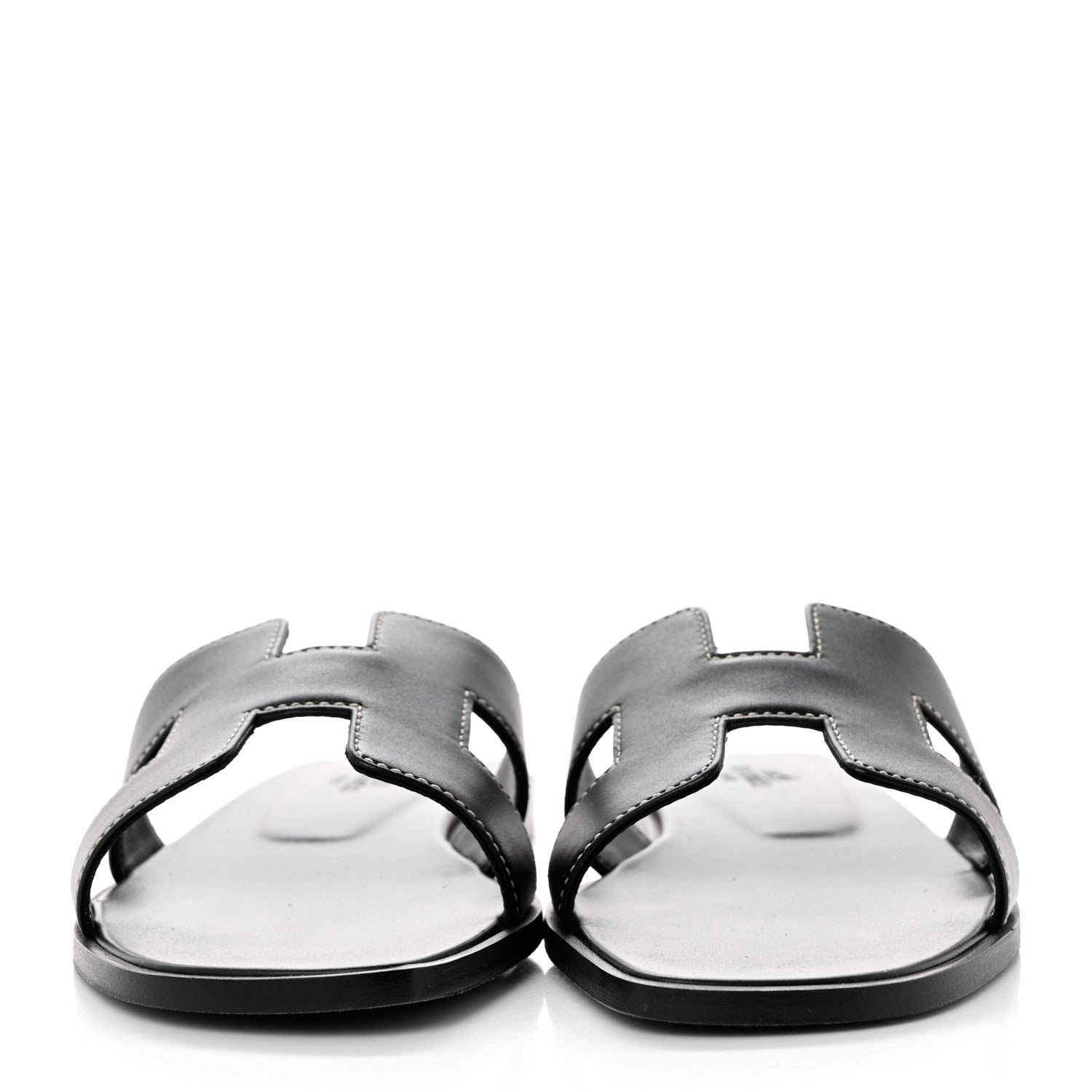 Hermes Box Calfskin Oran Sandals 37.5 Black 2 of 9