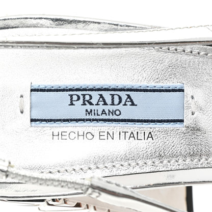 Prada Spazzolato Triangle Logo Slingback 90mm Pumps 38 Argento 7 of 9