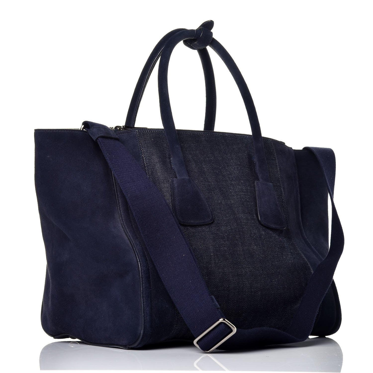 Prada Denim Suede Scamosciato Twin Pocket Tote Bleu 4 of 9