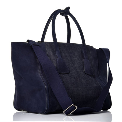 Prada Denim Suede Scamosciato Twin Pocket Tote Bleu 4 of 9