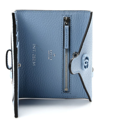 Gucci Dollar Calfskin Enamel Monochrome GG Marmont Envelope Strap Wallet Porcelain Light Blue 4 of 7