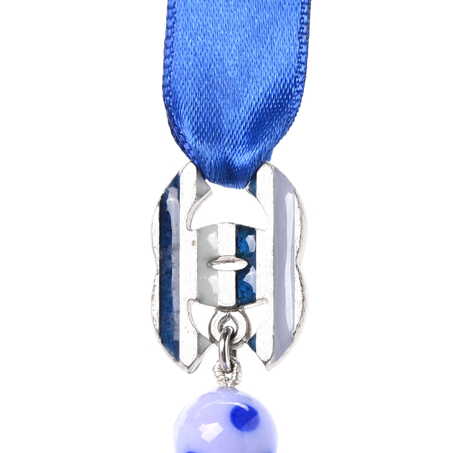 Pearl Beaded Ribbon Necklace Blue