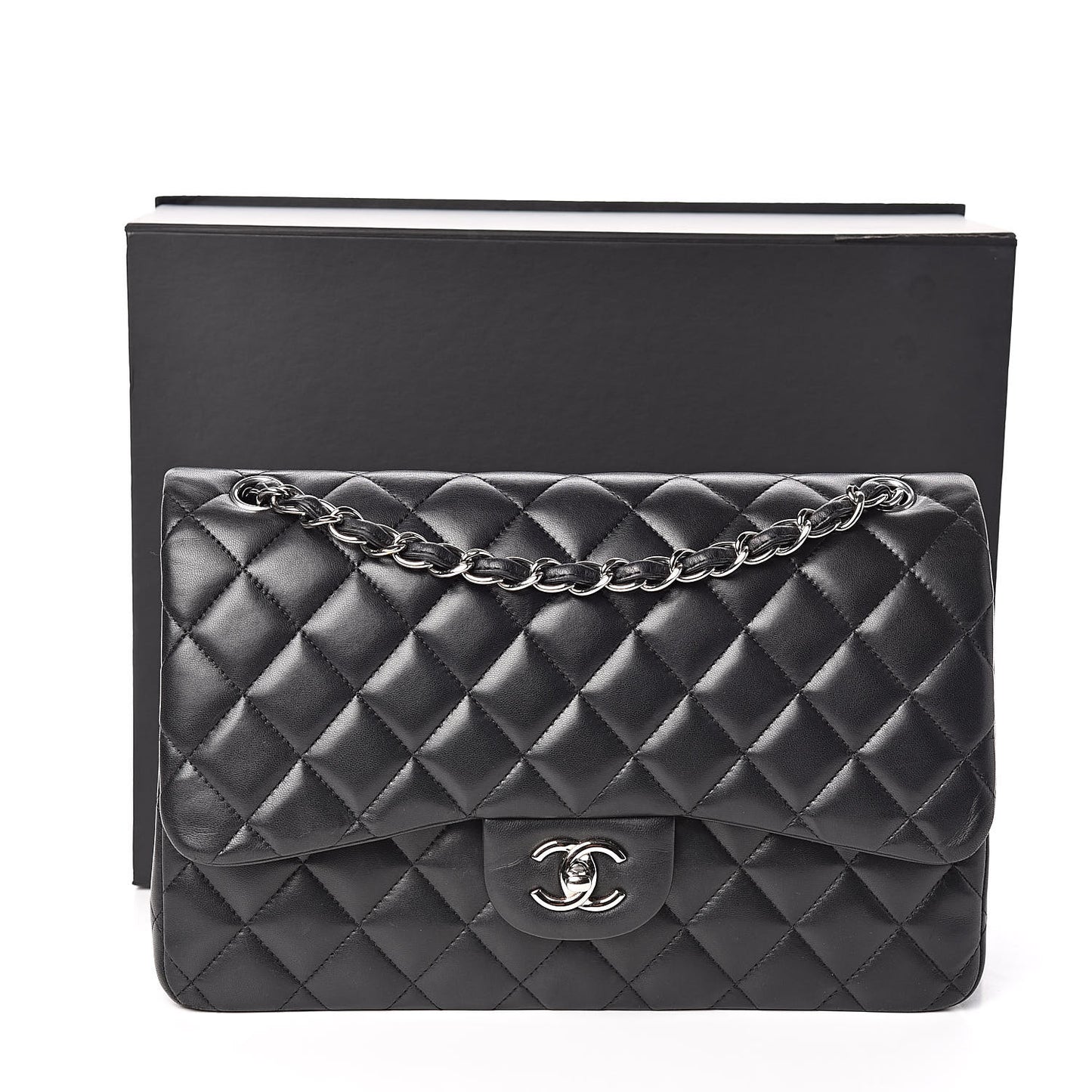 Lambskin Quilted Jumbo Double Flap Black