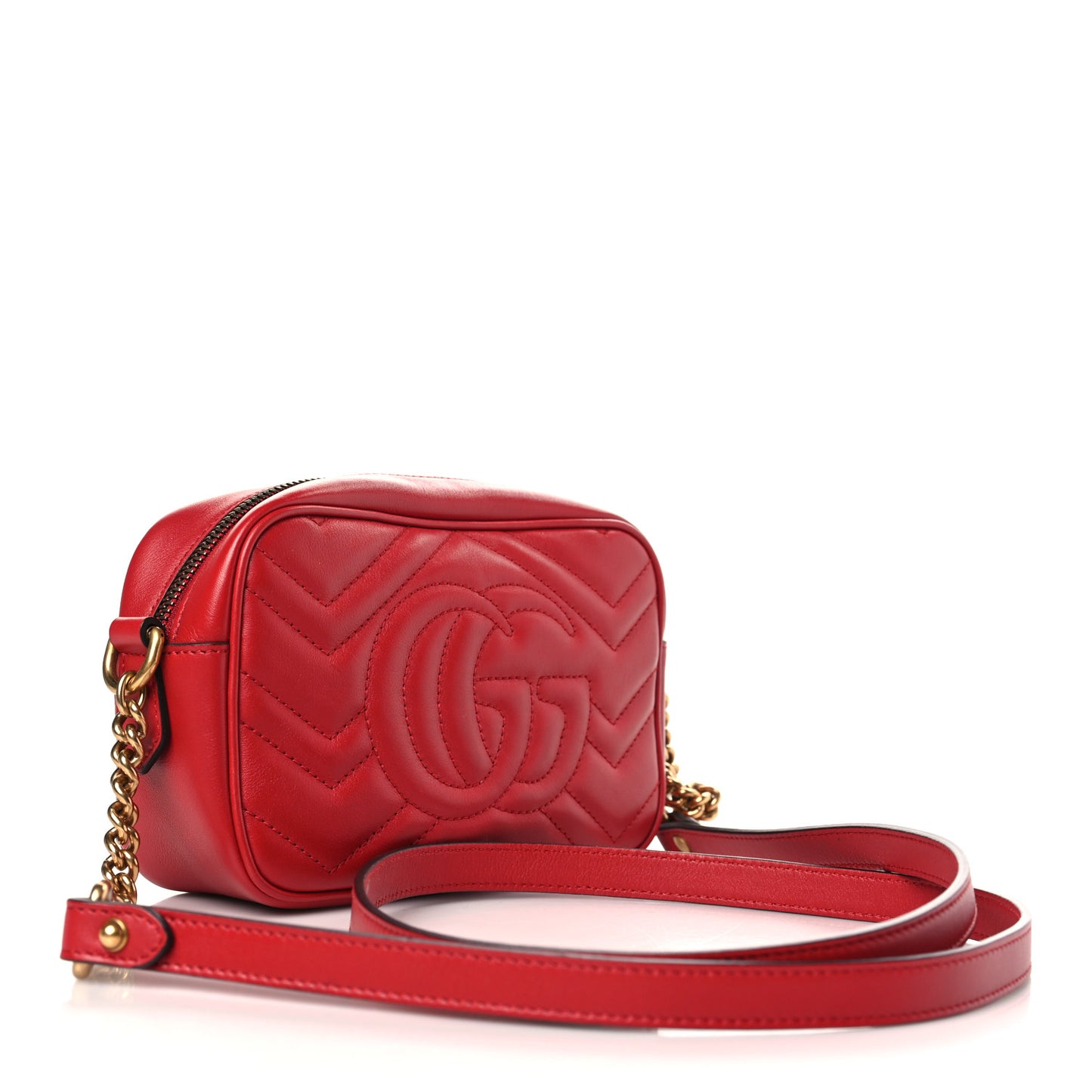 Calfskin Matelasse Mini GG Marmont Chain Shoulder Bag Hibiscus Red