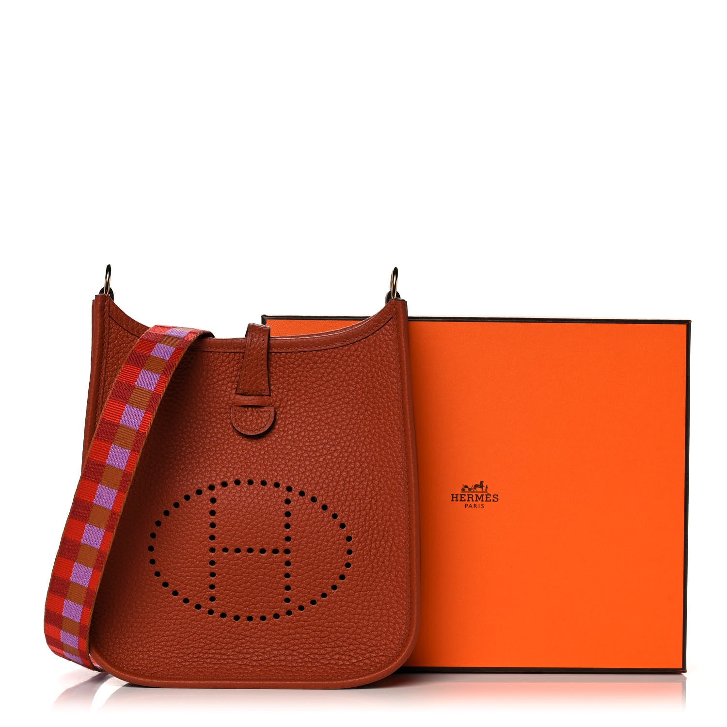 Hermes Taurillon Clemence Maxi Quadrille Evelyne TPM Cuivre Capucine Parme Rouge Duchess 13 of 13