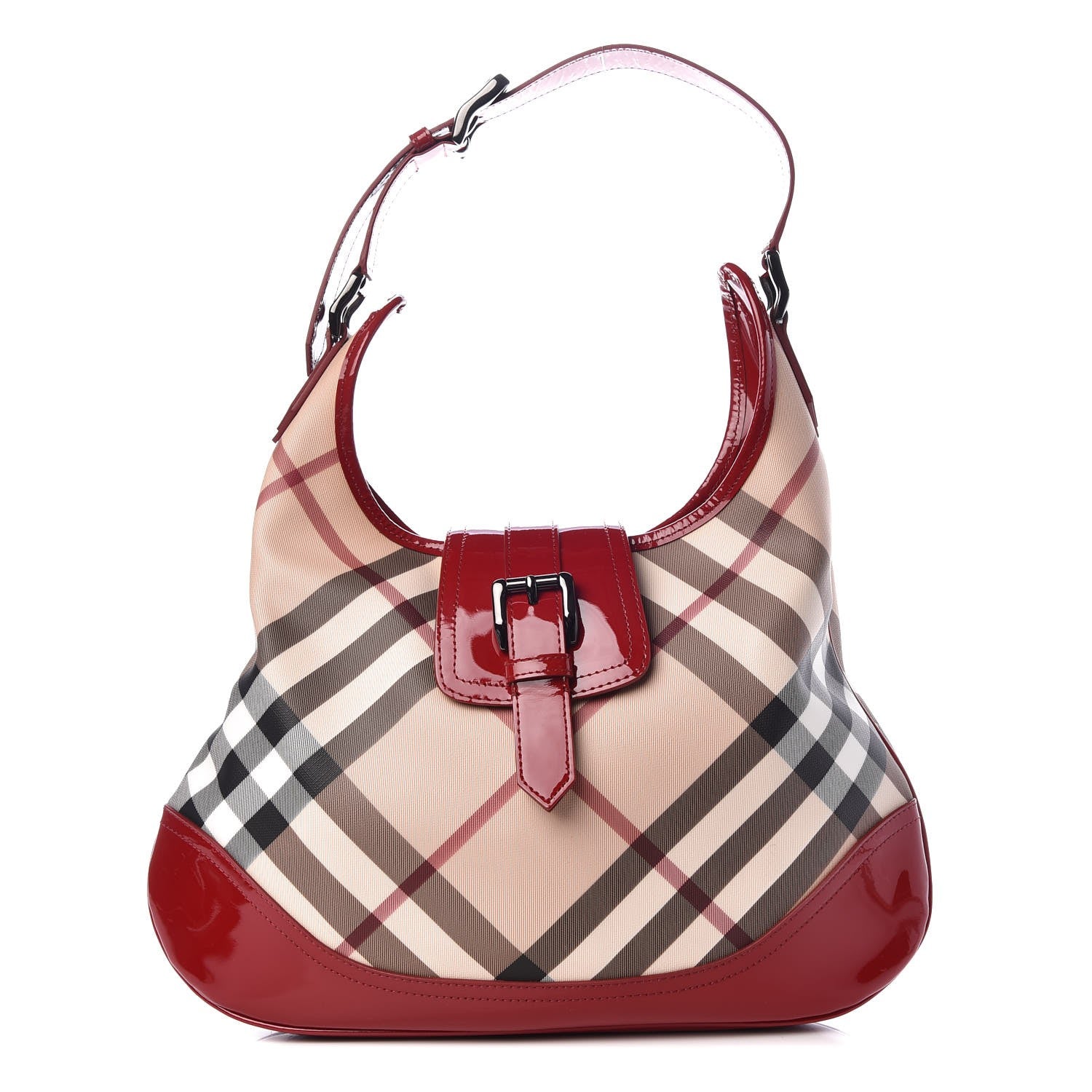 Burberry Patent Nova Check Brook Hobo Military Red 1 of 9