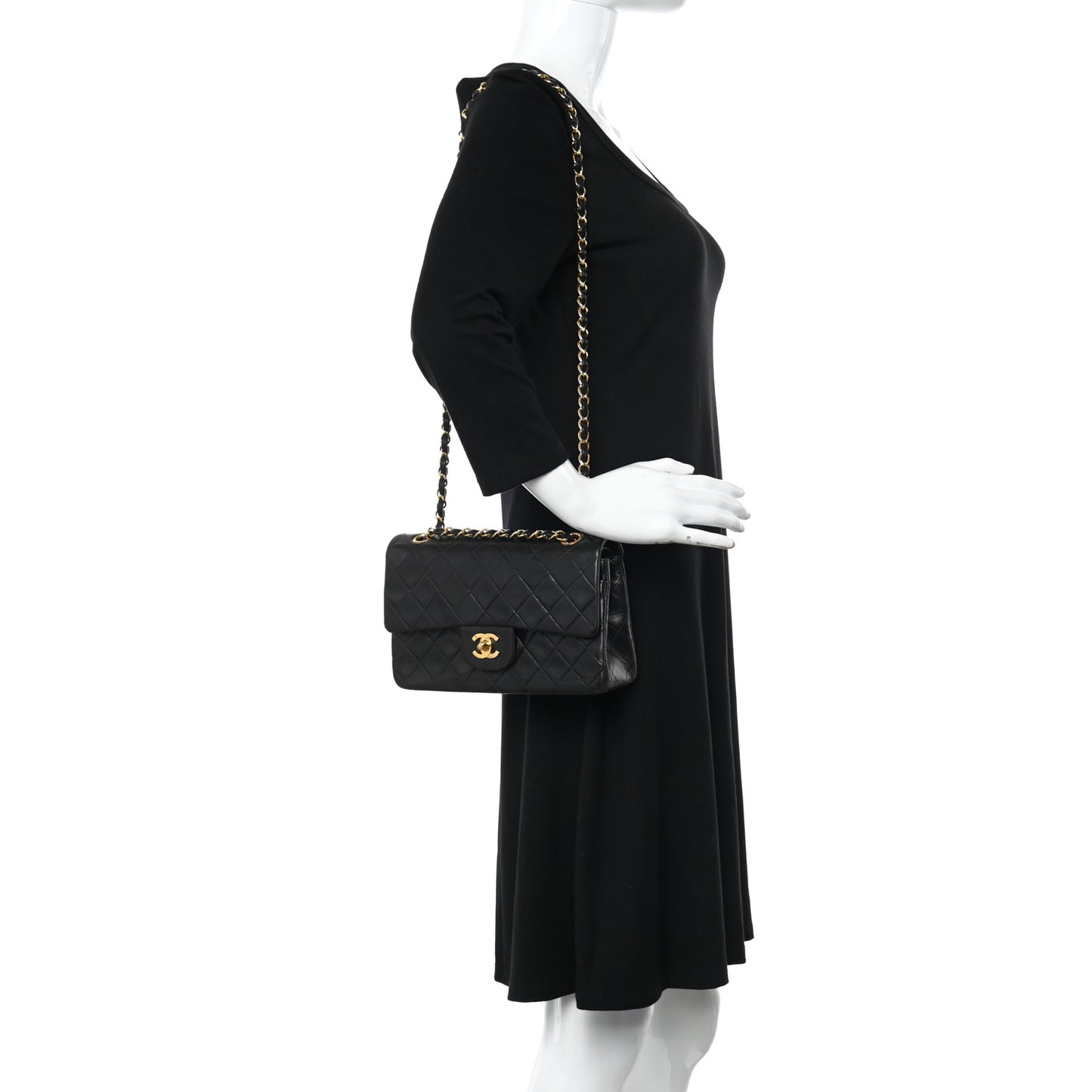 Lambskin Quilted Small Double Flap Black
