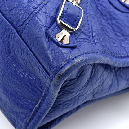 Balenciaga Agneau Classic Silver Hardware Mini City Logo Strap Bleu Electric Black 13 of 16
