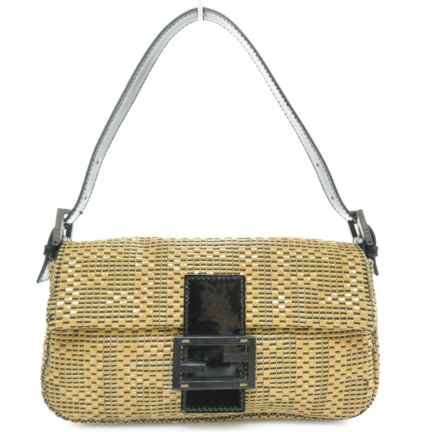 Patent Woven Baguette Natural Black
