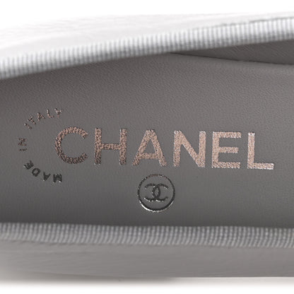 Chanel Shiny Crumpled Calfskin Patent CC Cap Toe Ballerina Flats 41 Grey Black 8 of 10