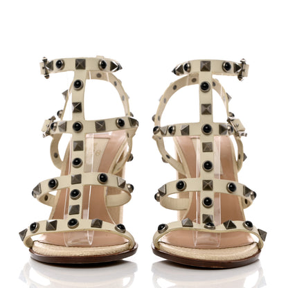 Valentino Garavani Calfskin Onyx Rockstud Rolling 90mm City Sandals 35 Ivory 2 of 13