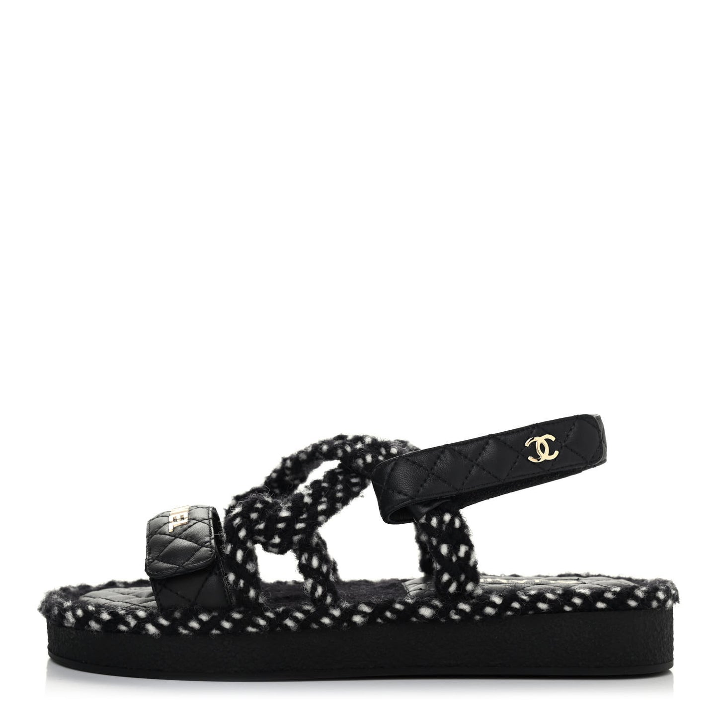 Cord Lambskin Quilted Logo Sandals 39 Black White