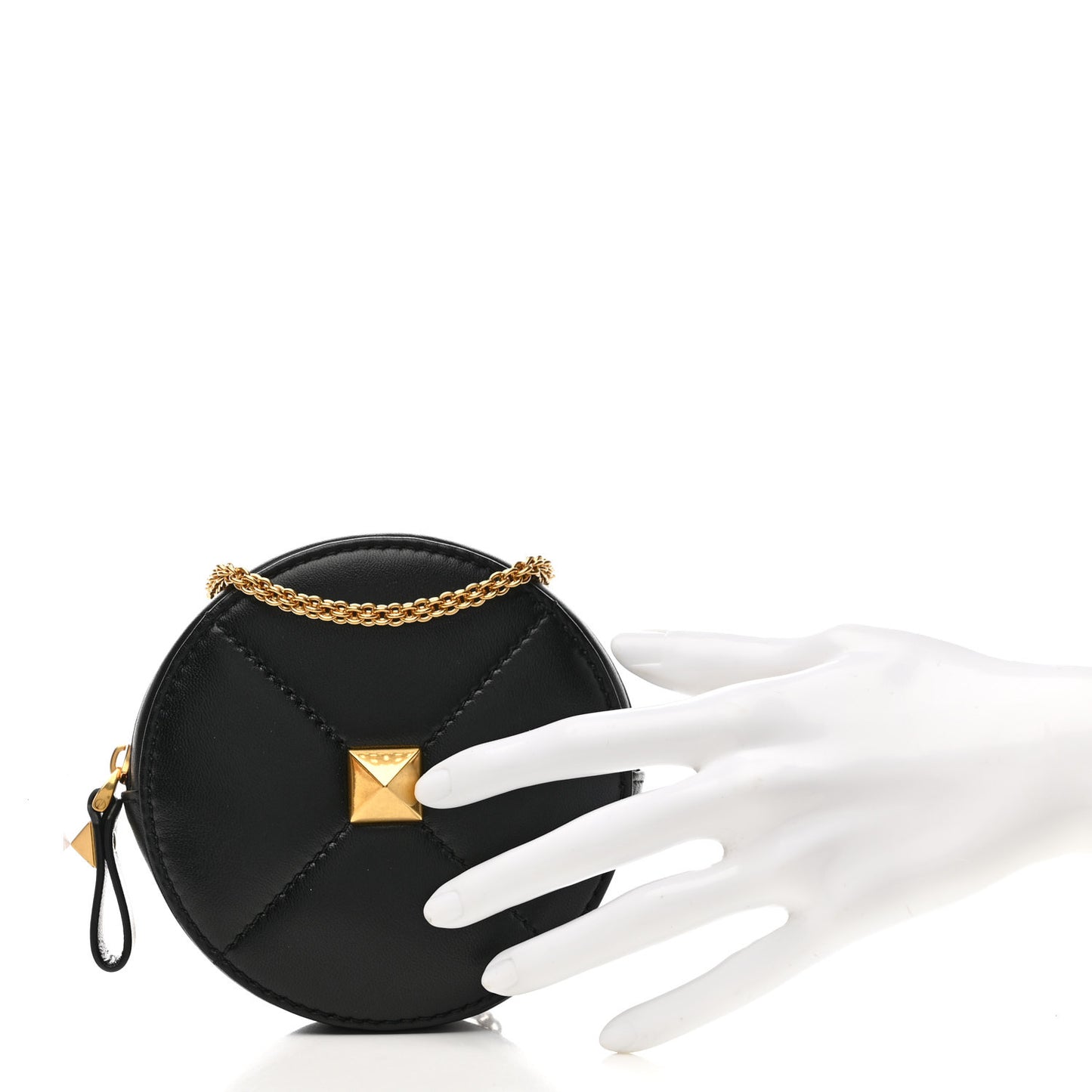 Calfskin Roman Stud Round Crossbody Bag Black