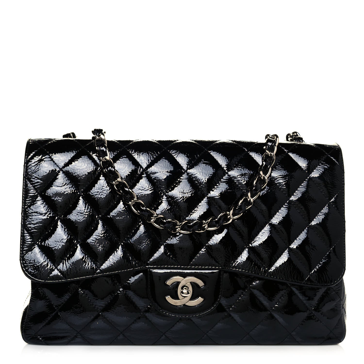 Chanel Distressed Patent Quilted Jumbo Single Flap Black 1 of 8