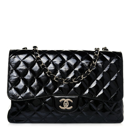 Chanel Distressed Patent Quilted Jumbo Single Flap Black 1 of 8