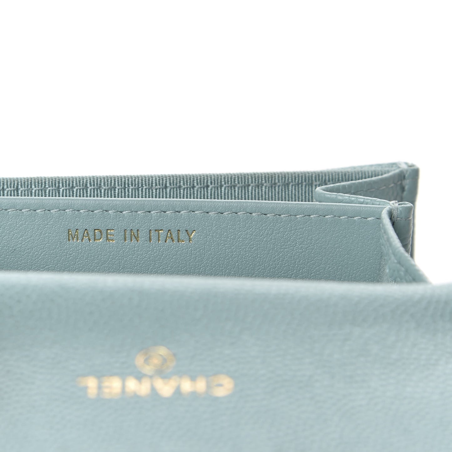 Caviar Quilted Flap Card Holder Light Blue