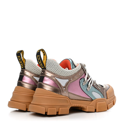 Gucci X SEGA Metallic Calfskin Mesh Womens Flashtrek Sneakers 36.5 Rame Mystic White Lago 3 of 4