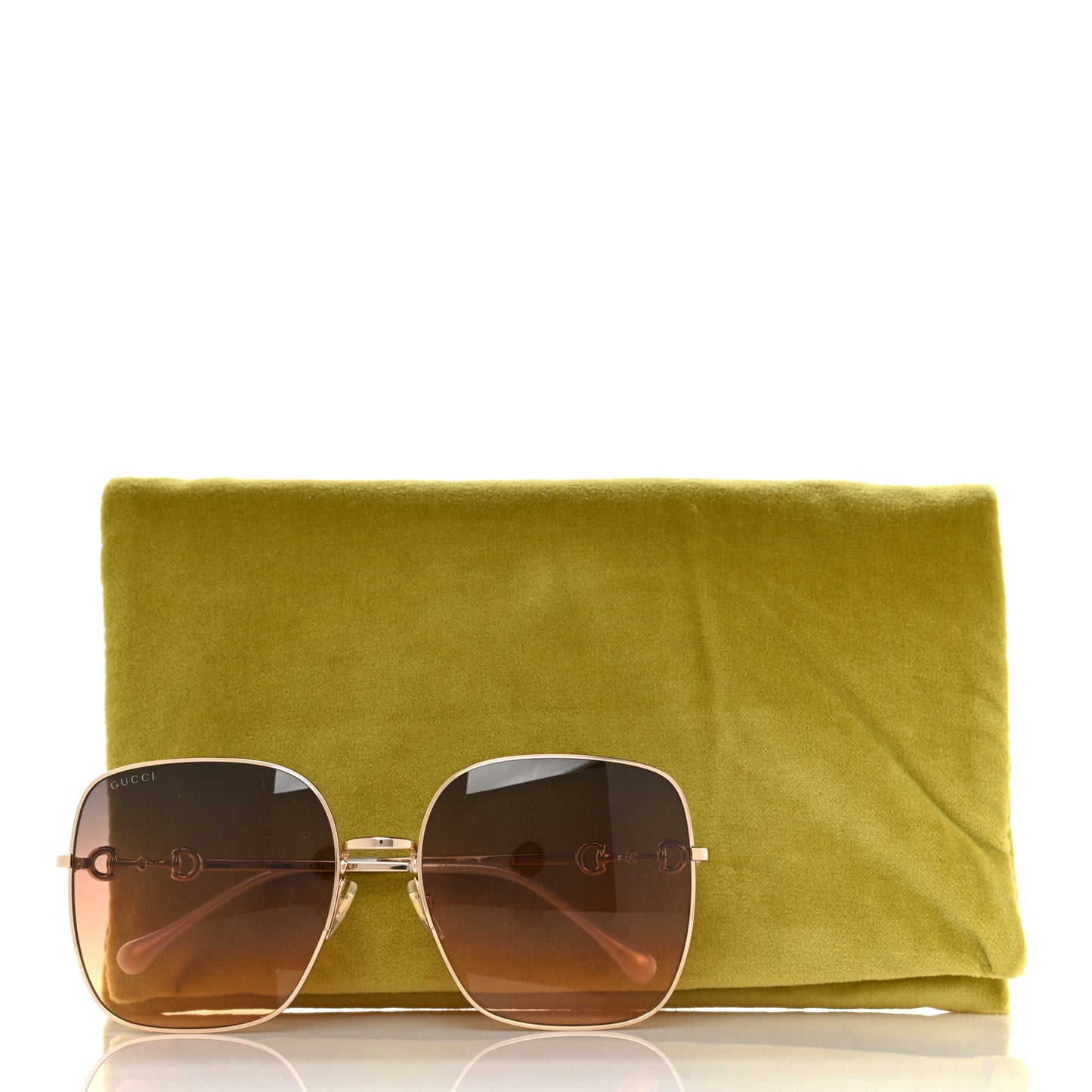 Metal Horsebit Square Frame Sunglasses GG0879S Gold