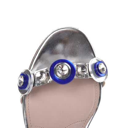 Miu Miu Metallic Calfskin Crystal Jeweled Sandals 36 Silver 12 of 12