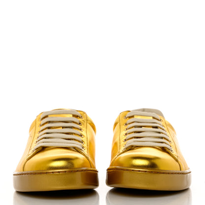 Gucci Metallic Nappa Interlocking G Perforated Mens Ace Sneakers 8.5 Oro Vecchio 2 of 10