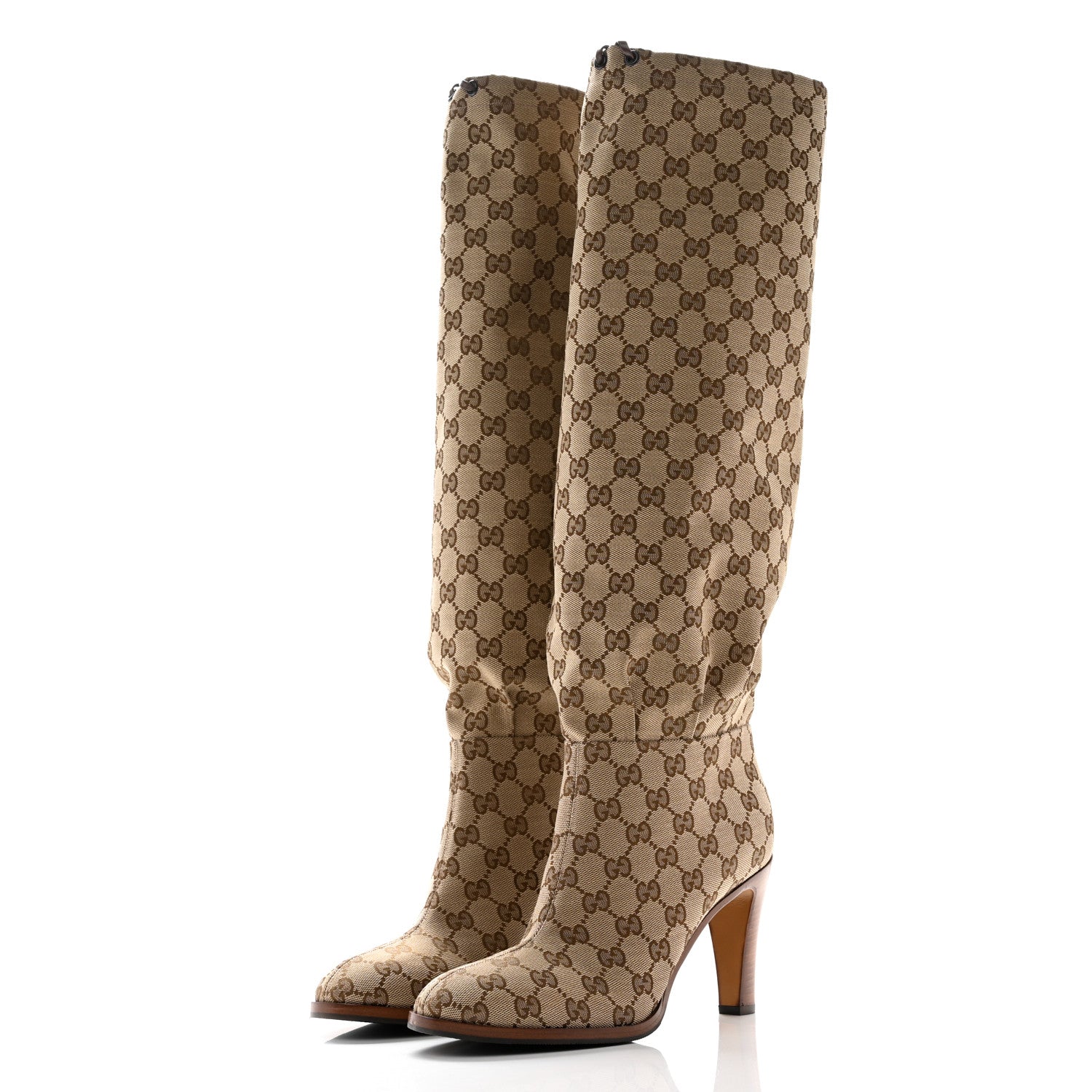 Gucci Monogram Malaga Kid Lisa Mid Heel Boots 41 Beige Ebony 3 of 13