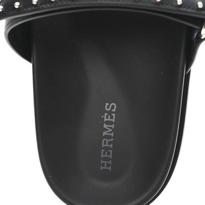 Hermes Calfskin Medor Studded Womens Chypre Sandals 37 Black 8 of 10