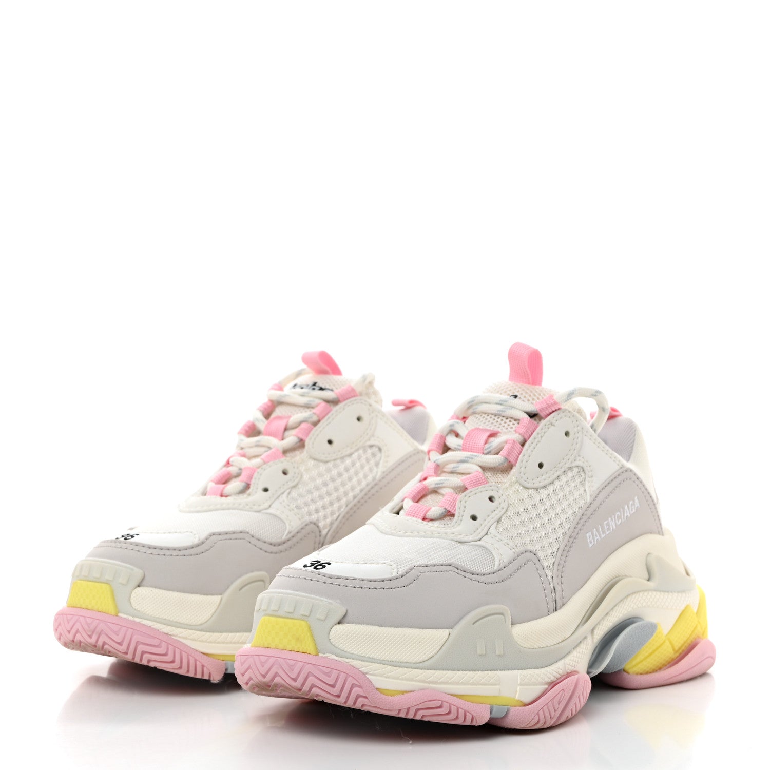 Balenciaga Fabric Mesh Multicolor Womens Triple S Sneakers 36 Yellow Pink Grey White 3 of 9