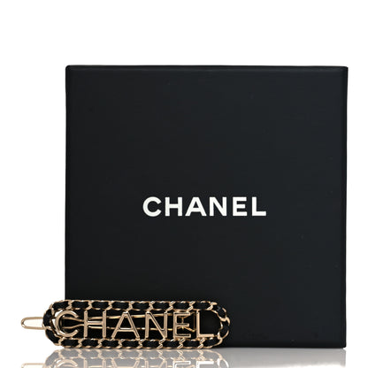 Chanel Metal Lambskin Vintage Allure Logo Hair Clip Black Gold 6 of 6