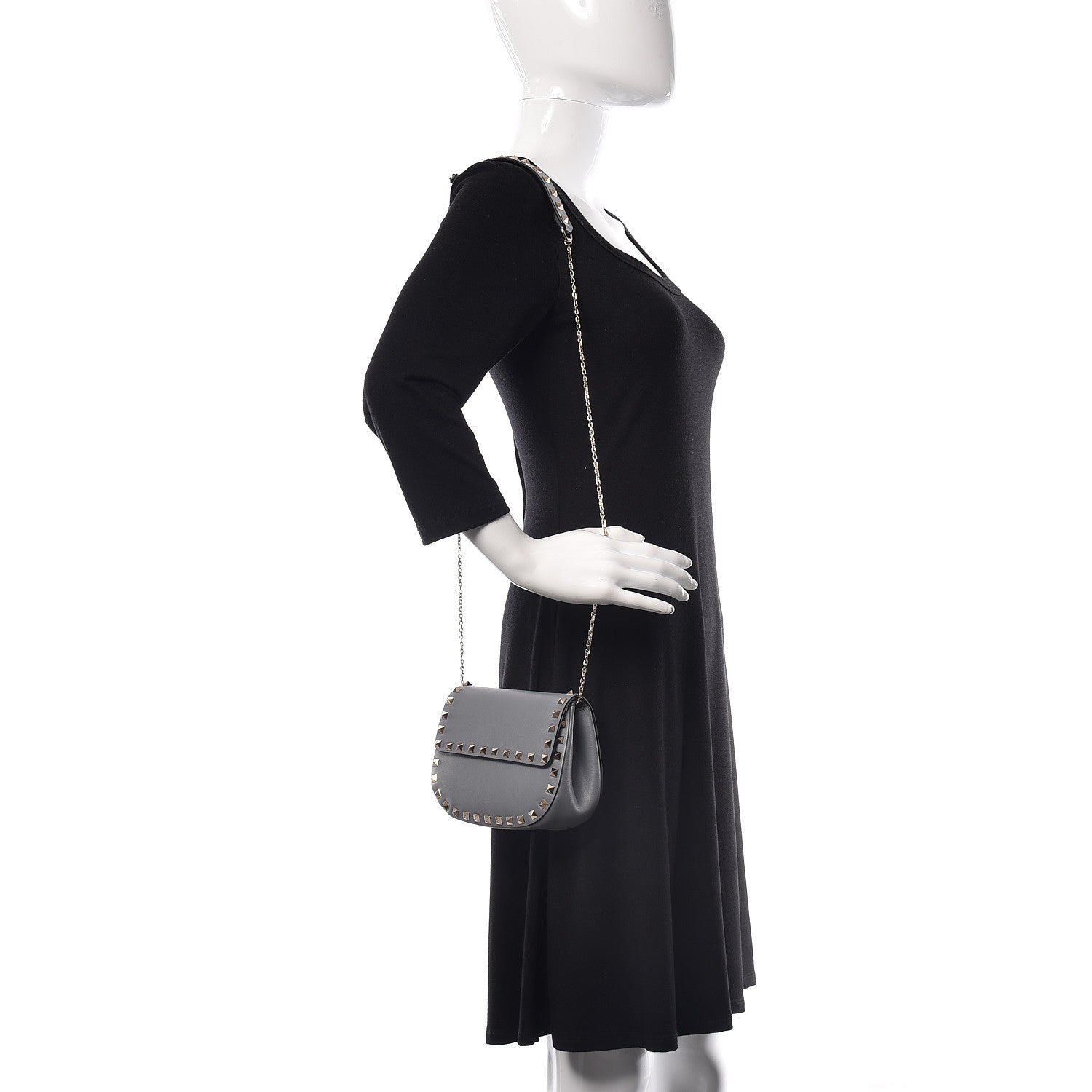 Valentino Garavani Vitello Mini Rockstud Crossbody Saddle Bag Light Stone 2 of 10