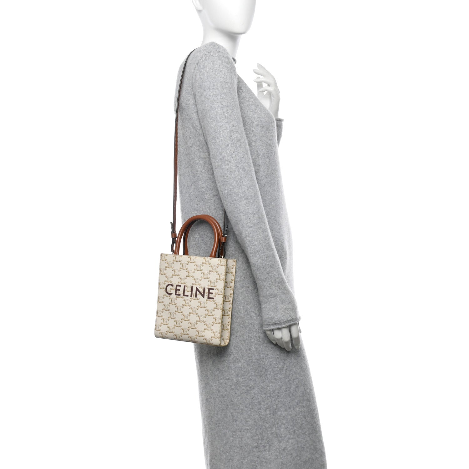 Celine Triomphe Canvas Calfskin Mini Vertical Cabas White 2 of 9