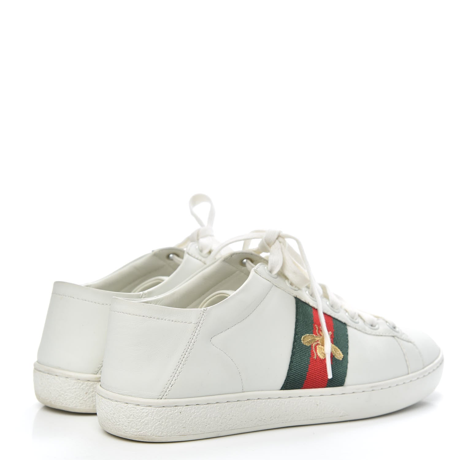Gucci Calfskin Web Bee Embroidered Womens Ace Sneakers 37 White Green 4 of 12