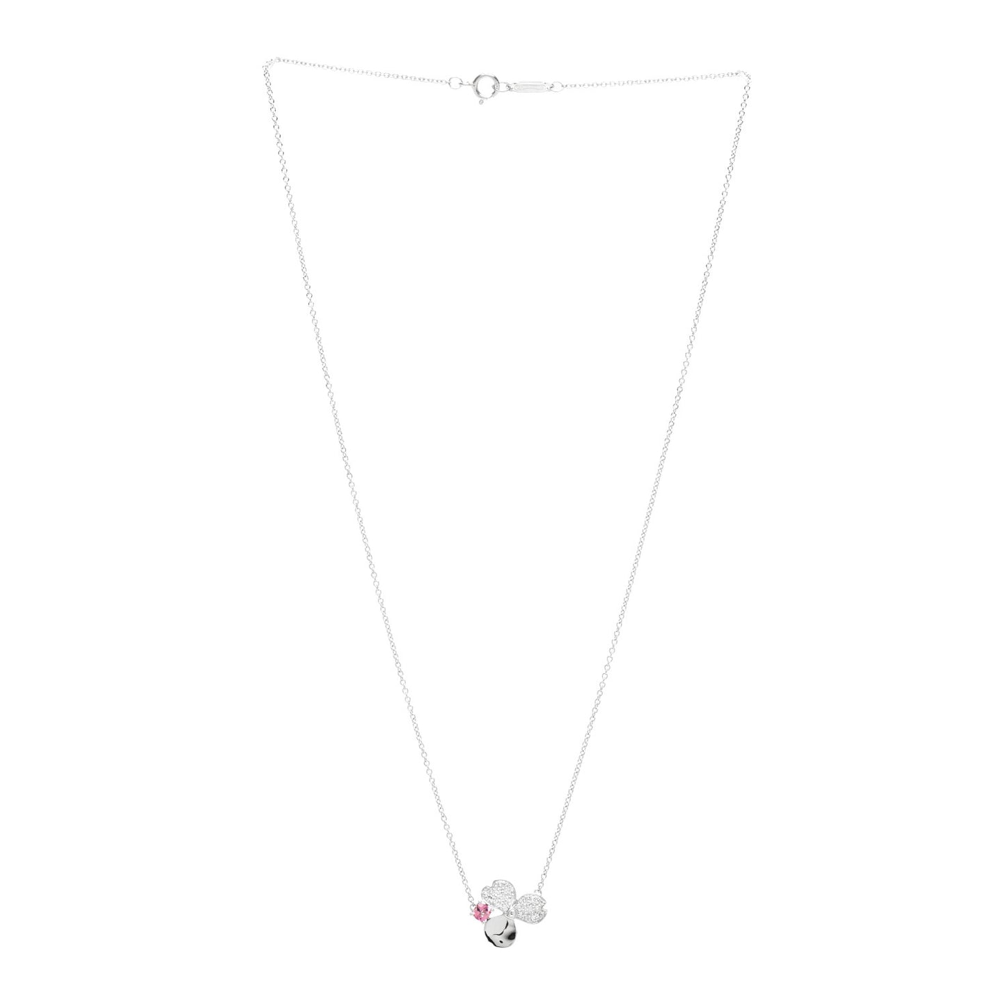 Platinum Diamond Pink Tourmaline Paper Flowers Pendant Necklace