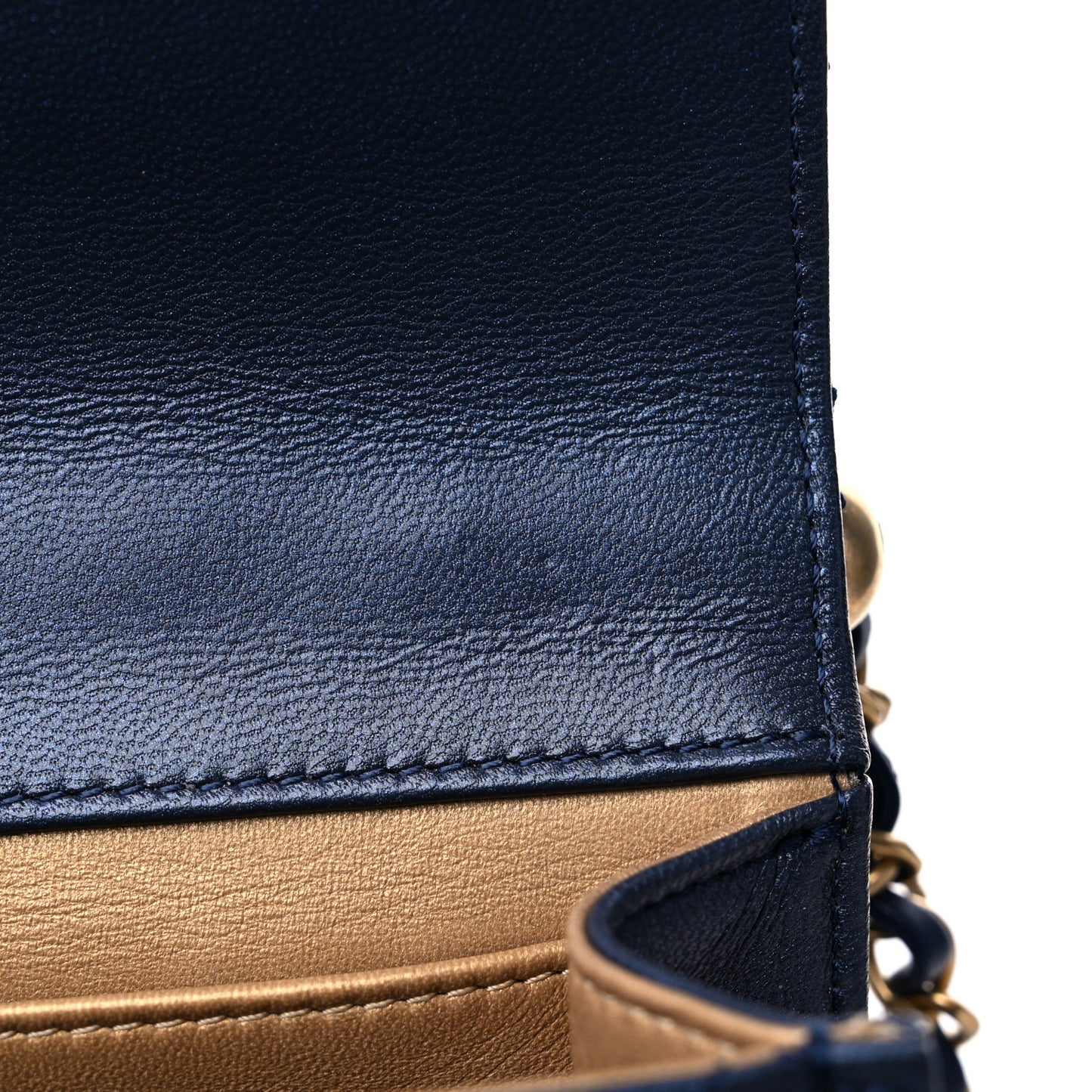 Iridescent Lambskin Quilted Chic Pearls Flap Navy Blue