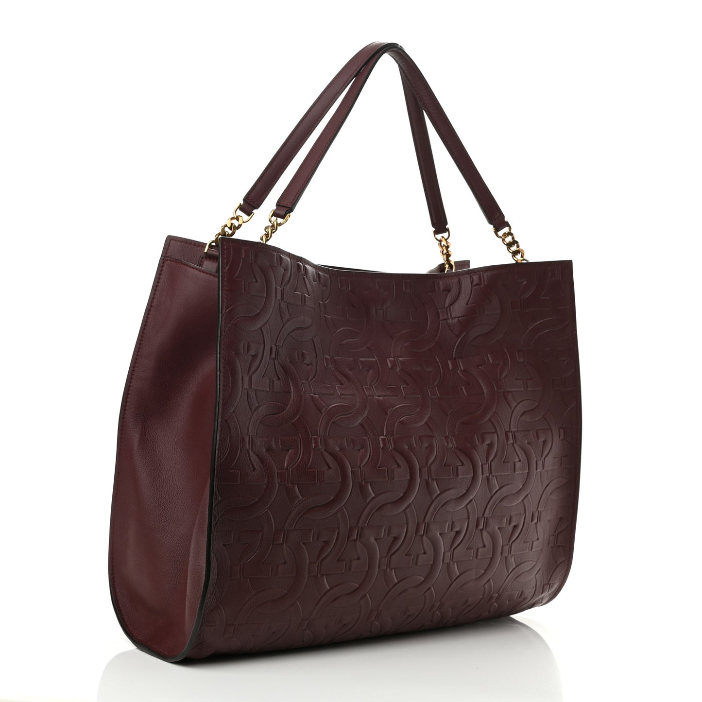 Calfskin Gancini Embossed Trifolio Tote Bag Burgundy