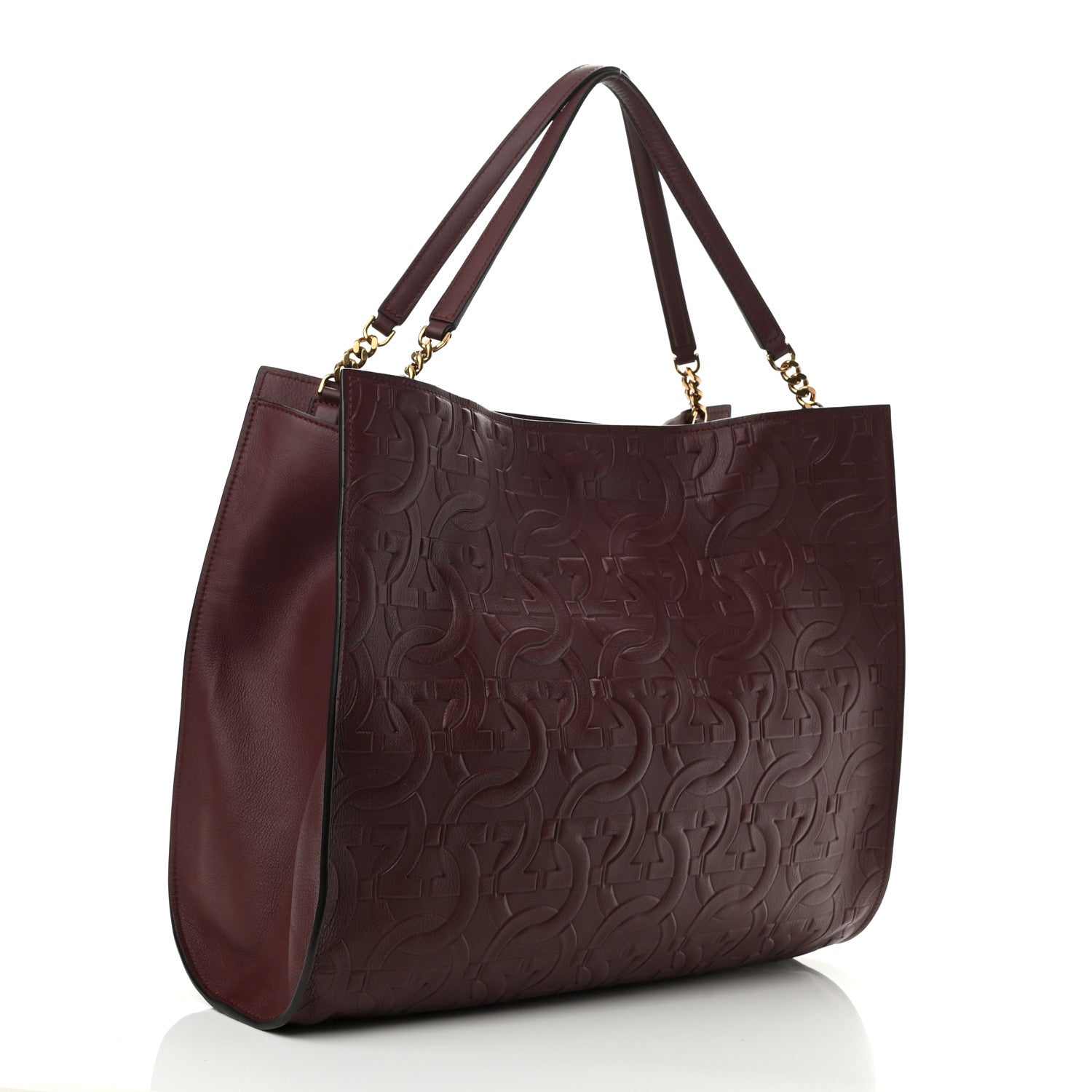 Salvatore Ferragamo Calfskin Gancini Embossed Trifolio Tote Bag Burgundy 3 of 7