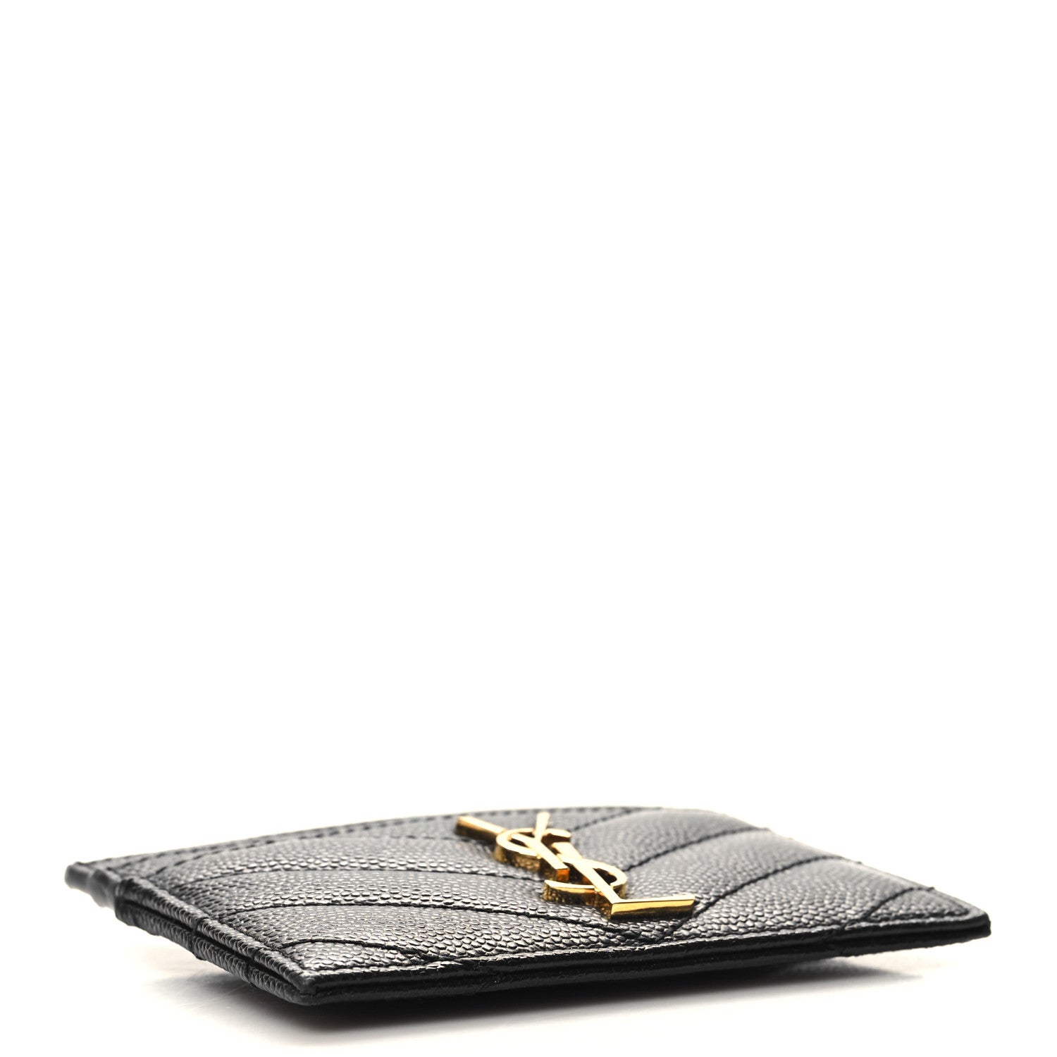 Saint Laurent Grain De Poudre Matelasse Chevron Monogram Credit Card Case Black 4 of 9