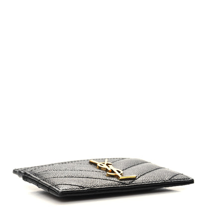 Saint Laurent Grain De Poudre Matelasse Chevron Monogram Credit Card Case Black 4 of 9
