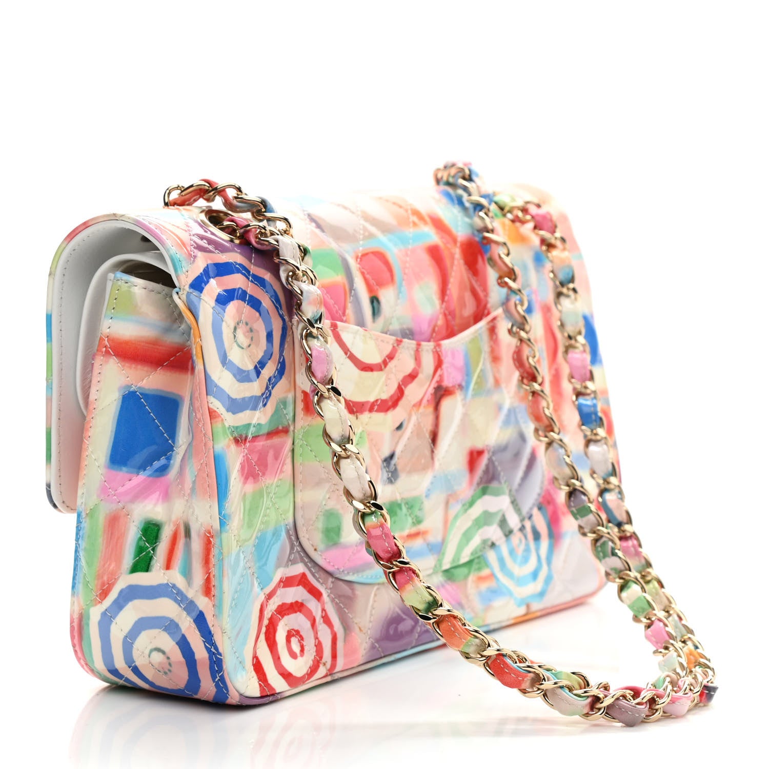 Chanel Printed Patent Quilted Rainbow Medium Double Flap Multicolor 3 of 10