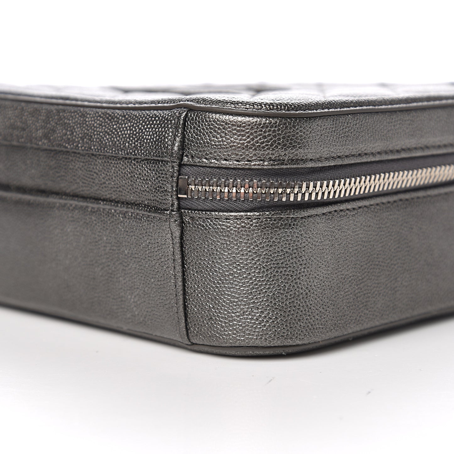 Metallic Caviar Quilted Medium CC Filigree Vanity Case Dark Silver
