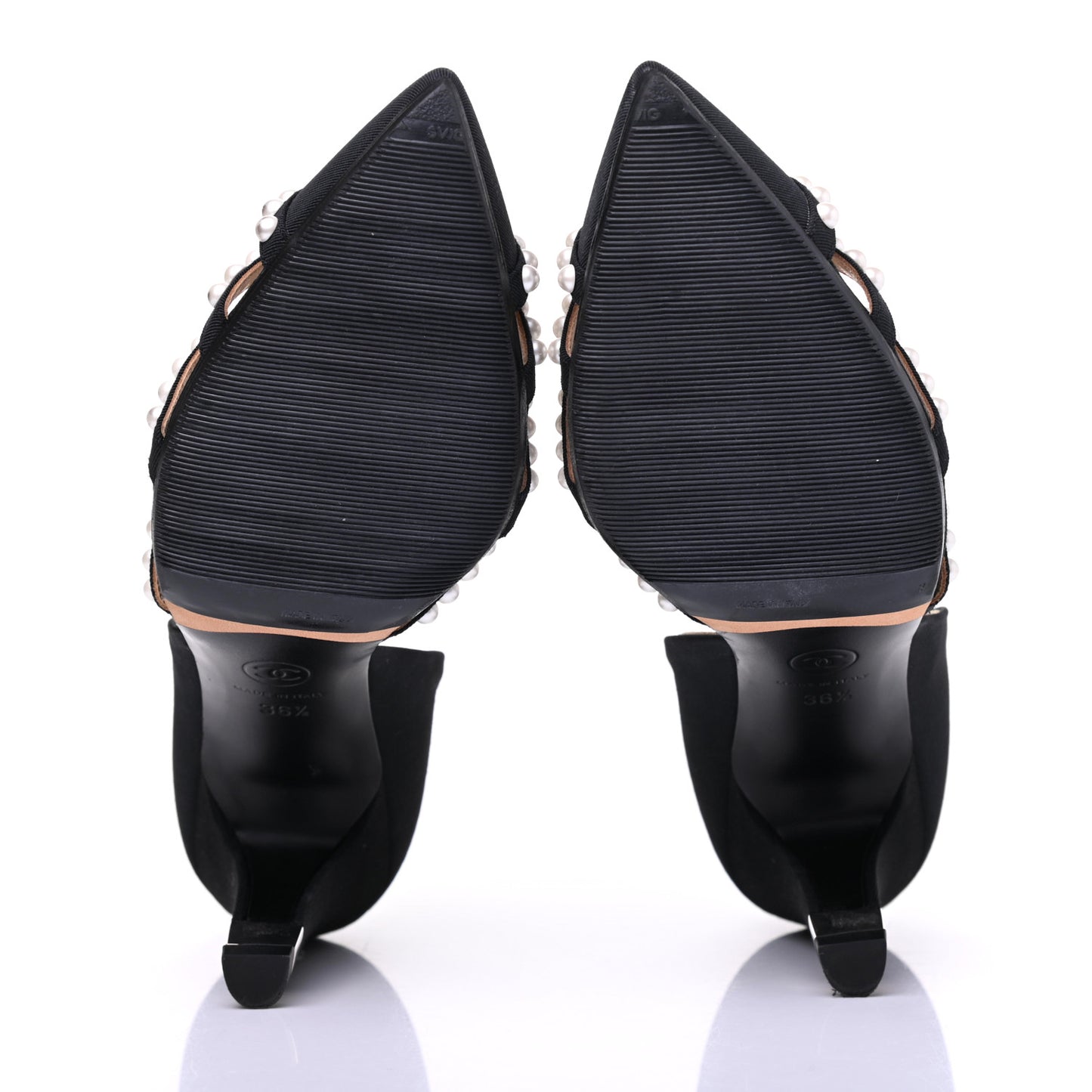 Satin Grosgrain Pearl Pumps 36.5 Black